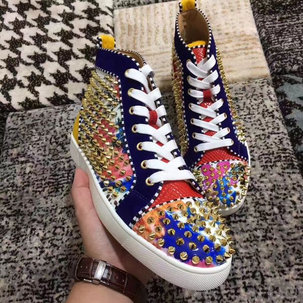 golden spikes tranier genuine leather flower patent leather party dress men women casual shoes red bottom sneakers eu35-46, Black
golden spikes tranier genuine leather flower patent leather party dress men women casual shoes red bottom sneakers eu35-46, Black