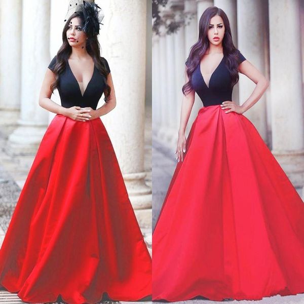 Cheap 2018 Elegant Arabic Black Red Satin Deep V-Neck A Line Evening Dresses Cap Sleeves Floor Length Women Formal Occasion Prom Gowns
Cheap 2018 Elegant Arabic Black Red Satin Deep V-Neck A Line Evening Dresses Cap Sleeves Floor Length Women Formal Occasion Prom Gowns