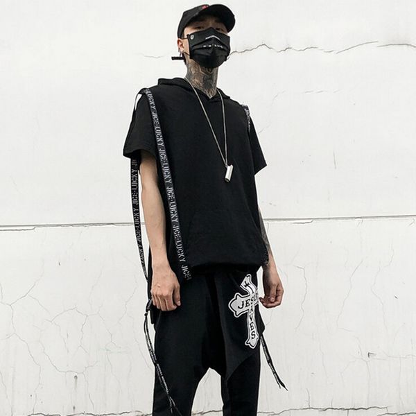 men hip hop punk rock hooded t shirt ribbons oversized tee shirts mens harajuku nightclub dj singer costume hipster street wear, White;black
men hip hop punk rock hooded t shirt ribbons oversized tee shirts mens harajuku nightclub dj singer costume hipster street wear, White;black