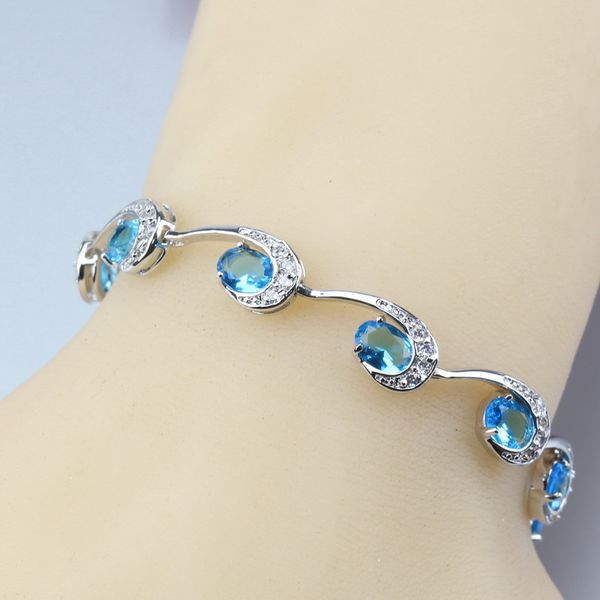 925 sterling silver jewelry sea blue zircon link chain bracelet length 17cm 2018 11-color trinket, Black
925 sterling silver jewelry sea blue zircon link chain bracelet length 17cm 2018 11-color trinket, Black