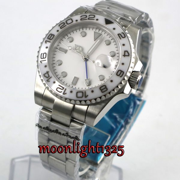 40mm white sterile dial sapphire glass gmt white ceramic bezel date window automatic mens watch, Slivery;brown
40mm white sterile dial sapphire glass gmt white ceramic bezel date window automatic mens watch, Slivery;brown