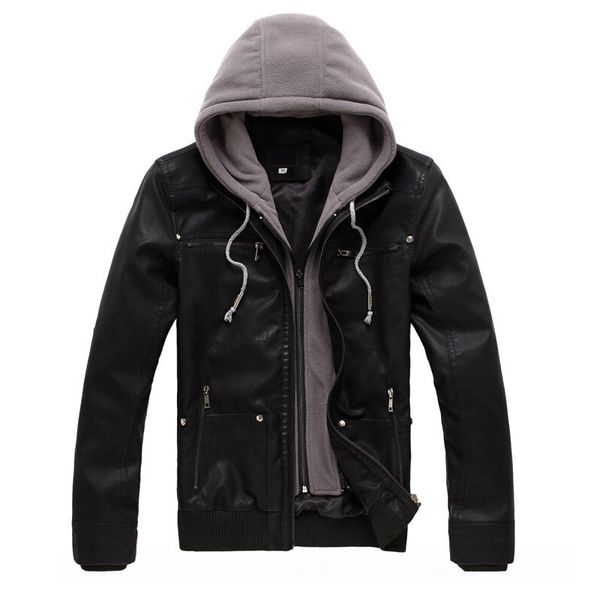 wholesale- hooded male leather jacket motorcycle zipper cardigans biker suede jackets men pu mens coat slim fit hood winter spring fashion, Black
wholesale- hooded male leather jacket motorcycle zipper cardigans biker suede jackets men pu mens coat slim fit hood winter spring fashion, Black