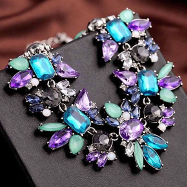 women fashion jewelry statement bib collar colorful rhinestone chain necklace, Silver
women fashion jewelry statement bib collar colorful rhinestone chain necklace, Silver