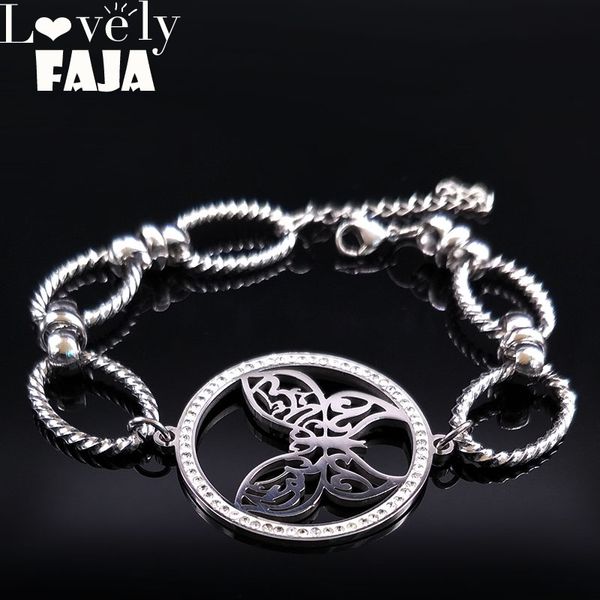 

2018 saudi arabia islam butterfly crystal stainless steel bracelets for women silver color bracelets & bangles jewelry b18168, Black