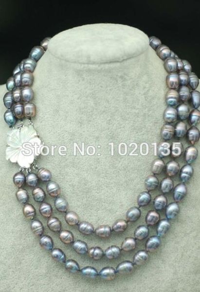 3rows freshwater pearl necklace black egg 10-13mm 17-19" nature wholesale beads, Silver
3rows freshwater pearl necklace black egg 10-13mm 17-19" nature wholesale beads, Silver