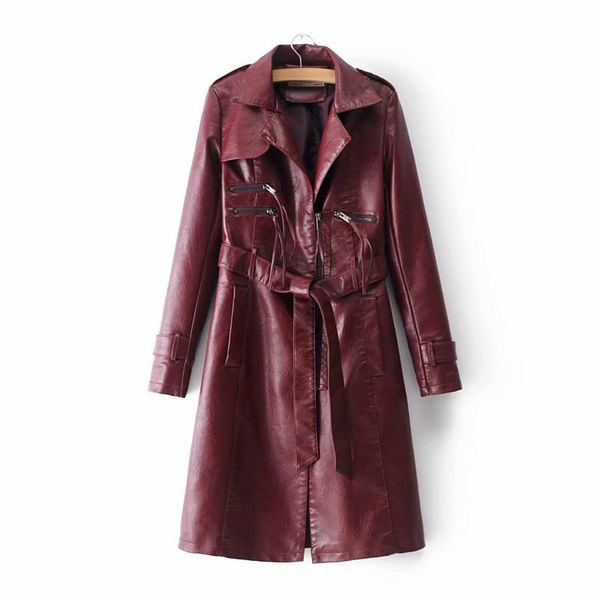 wt1844 fashion design motorcyler stylish with belt pu trench coat women chic match all autumn winter cool leather trenchs, Black;brown
wt1844 fashion design motorcyler stylish with belt pu trench coat women chic match all autumn winter cool leather trenchs, Black;brown