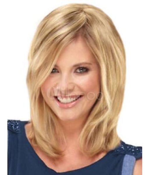 blonde wig straight medium synthetic wig hair for women, Black;brown