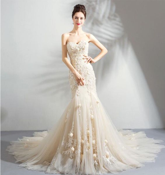 real ps elegant sweetheart embroidered mermaid wedding dresses with 30d flower plus size long brautkleider lace up bridal gowns custom, White
real ps elegant sweetheart embroidered mermaid wedding dresses with 30d flower plus size long brautkleider lace up bridal gowns custom, White