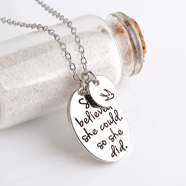 2018 new fashion jewelry lettering she believed she could so did beautiful words pendants necklace for christmas gift, Silver
2018 new fashion jewelry lettering she believed she could so did beautiful words pendants necklace for christmas gift, Silver
