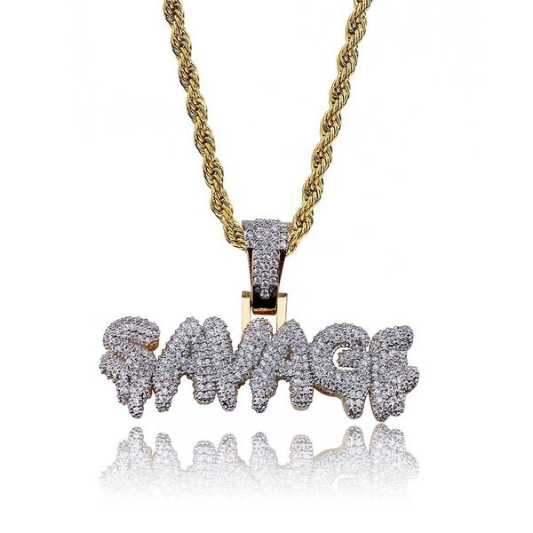 

Мужчины Iced Out SAVAGE Letters ожерелье цвета золота гальваническим Micro Pave Кубический цирк