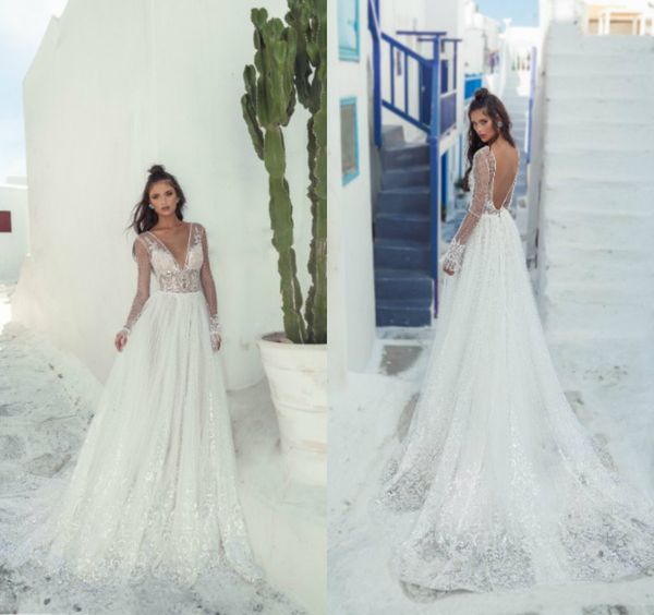 julie vino beach wedding dresses deep v neck a line long sleeve lace wedding dress custom made sweep train plus size bridal gowns, White
julie vino beach wedding dresses deep v neck a line long sleeve lace wedding dress custom made sweep train plus size bridal gowns, White
