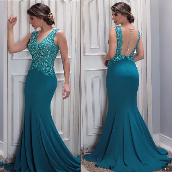 stunning aqua appliques sequins mermaid evening dresses sheer backless v neck arabic celebrity prom gowns custom made mother dress, Black
stunning aqua appliques sequins mermaid evening dresses sheer backless v neck arabic celebrity prom gowns custom made mother dress, Black