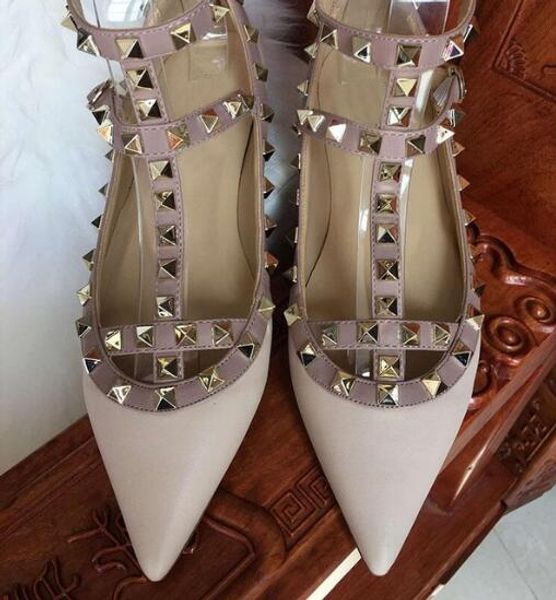 High Quality V Rivets Flat Shoes Genuine leather ballet shoes Patent leather Woman's 3 Strips casual shoes 35-42