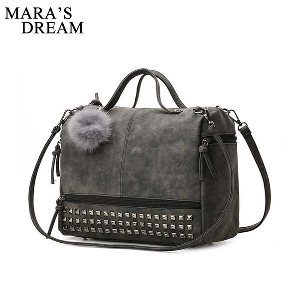 

mara's dream handle bags vintage nubuck leather handbags rivet larger capacity bags for women 2018 shoulder bag bolsa