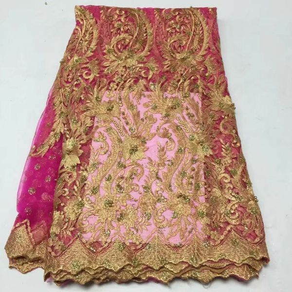 5 yards/pc gold embroidery french fuchsia net lace and stones beads african mesh lace fabric for dress bn84-8
5 yards/pc gold embroidery french fuchsia net lace and stones beads african mesh lace fabric for dress bn84-8