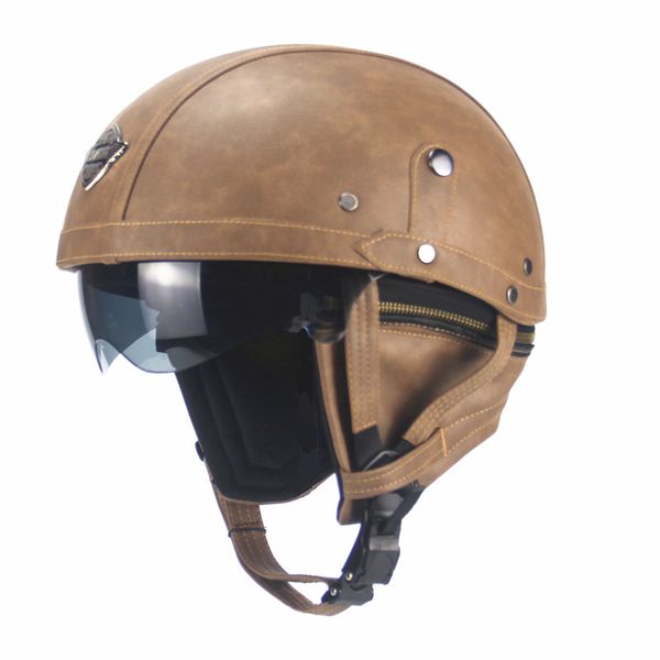 motorcycle motorbike half pu leather retro motorcycle motocross helmet visor with collar open face half motor with dual lens
motorcycle motorbike half pu leather retro motorcycle motocross helmet visor with collar open face half motor with dual lens