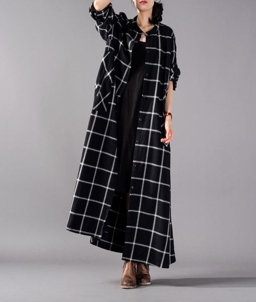 women autumn cotton linen plaid loose trench coat stand collar vintage cotton flax long coat outwear female loose plaid, Tan;black
women autumn cotton linen plaid loose trench coat stand collar vintage cotton flax long coat outwear female loose plaid, Tan;black
