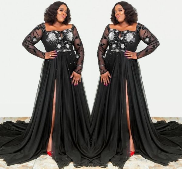 Plus Size Black Long Sleeves Mother of Bride Groom Dresses A Line Split Sheer Appliques Sequins Formal Wedding Party Evening Gowns
Plus Size Black Long Sleeves Mother of Bride Groom Dresses A Line Split Sheer Appliques Sequins Formal Wedding Party Evening Gowns