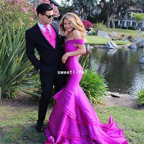 2019 2k 17 18 fuchsia prom dresses off the shoulder taffeta tiered skirts mermaid formal occasion party pageant gown custom made, Black
2019 2k 17 18 fuchsia prom dresses off the shoulder taffeta tiered skirts mermaid formal occasion party pageant gown custom made, Black