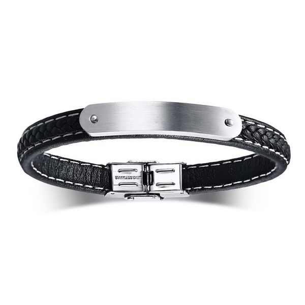 fashion male jewelry 9mm wide stainless steel wrap bracelet men's black genuine leather bracelets & bangles birthday gifts, White
fashion male jewelry 9mm wide stainless steel wrap bracelet men's black genuine leather bracelets & bangles birthday gifts, White