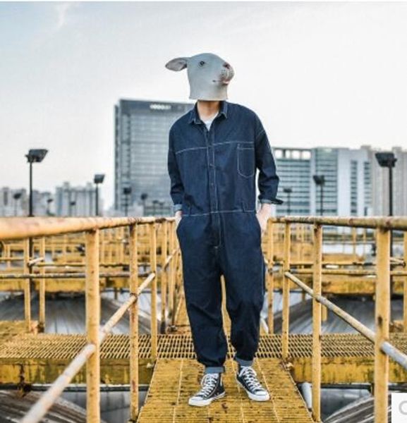2017 new korean fashion men's long sleeves loose vintage denim overalls jumpsuit trousers casual jeans blue singer costumes, Black
2017 new korean fashion men's long sleeves loose vintage denim overalls jumpsuit trousers casual jeans blue singer costumes, Black