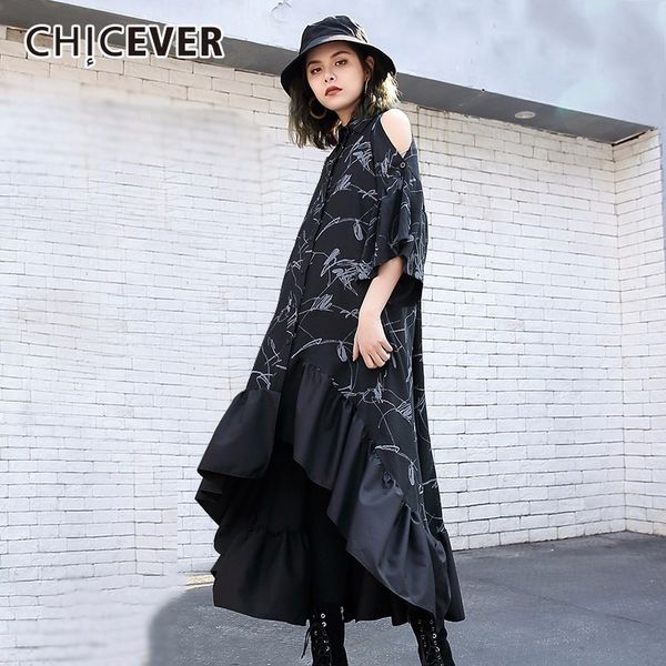 

chicever spring off shoulder women dress female three quarter sleeve hem asymmetrical ruffles women's dresses clothes fashion, White;black