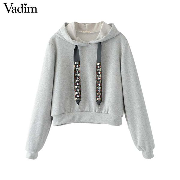 vadim women casual hooded short sweatshirt diamond tie long sleeve black gray pullover ladies autumn sudaderas sw1229
vadim women casual hooded short sweatshirt diamond tie long sleeve black gray pullover ladies autumn sudaderas sw1229