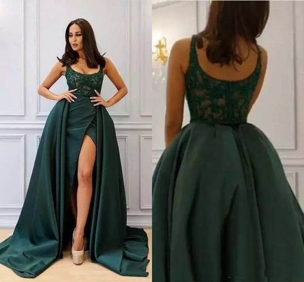 custom hunter green lace split long prom dresses with beaded applqiues overskirts arabic dubai sweep train formal evening party gowns, Black
custom hunter green lace split long prom dresses with beaded applqiues overskirts arabic dubai sweep train formal evening party gowns, Black