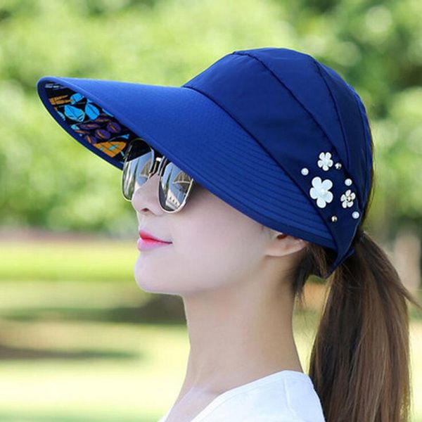 women summer hats sun wide brim visor cap female flower beach hat adjustable uv protect chapeau, Blue;gray
women summer hats sun wide brim visor cap female flower beach hat adjustable uv protect chapeau, Blue;gray