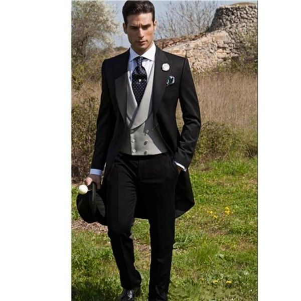 new morning style black man tailcoat groom tuxedos peak lapel groomsmen tuxedos mens wedding suits (jacket+pants+vest), Black;gray
new morning style black man tailcoat groom tuxedos peak lapel groomsmen tuxedos mens wedding suits (jacket+pants+vest), Black;gray
