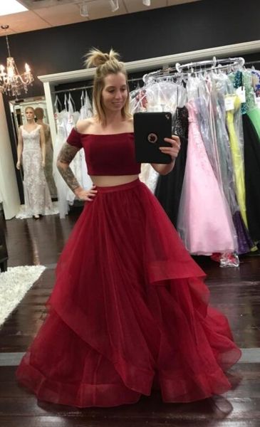 fashion burgundy prom dress long 2 piece jewel neck off shoulder with cap short sleeves tulle ruched evening formal dress gowns, Black
fashion burgundy prom dress long 2 piece jewel neck off shoulder with cap short sleeves tulle ruched evening formal dress gowns, Black