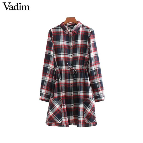 vadim women plaid mini shirt dress checkered drawstring tie pockets long sleeve vintage female casual dresses vestidos qa687, Black;gray
vadim women plaid mini shirt dress checkered drawstring tie pockets long sleeve vintage female casual dresses vestidos qa687, Black;gray