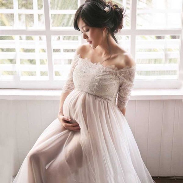 

Материнства фотографии платье с плеча кружева материнства платье Изящный белый Макси материнства платье беременных платье для фотосессии