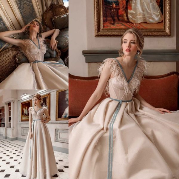 2019 champagne series prom dress v neck feathers design exposed boning floor length vintage evening dresses, Black
2019 champagne series prom dress v neck feathers design exposed boning floor length vintage evening dresses, Black