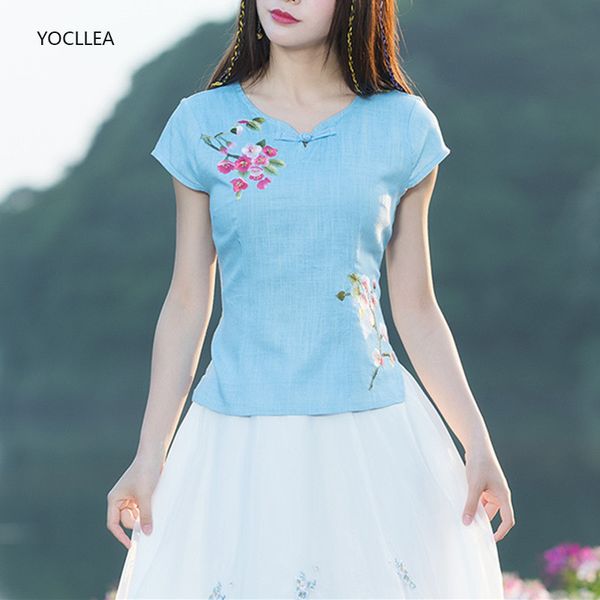 women blouses v-neck embroidery blouse short sleeve cotton shirt blusas femininas casual women chinese traditional clothing, White
women blouses v-neck embroidery blouse short sleeve cotton shirt blusas femininas casual women chinese traditional clothing, White
