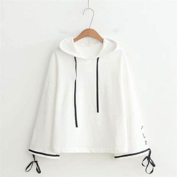white hoodie sweatshirt for women pullover mori girls autumn spring japan style long sleeve lace-up white hooded top, Black
white hoodie sweatshirt for women pullover mori girls autumn spring japan style long sleeve lace-up white hooded top, Black