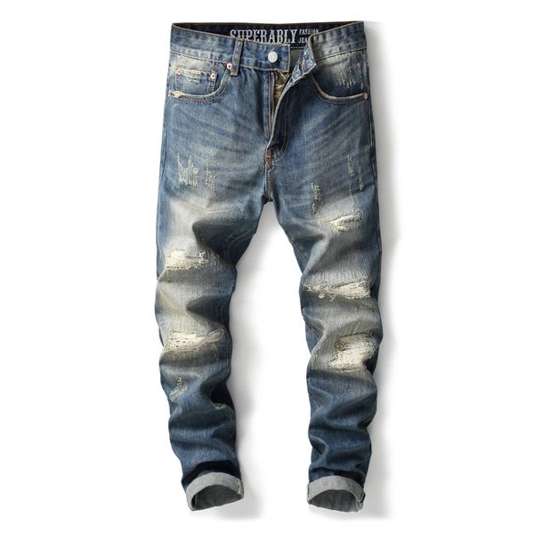 fashion men jeans vintage designer straight fit 100% cotton ripped jeans homme superably brand classical men, Blue
fashion men jeans vintage designer straight fit 100% cotton ripped jeans homme superably brand classical men, Blue