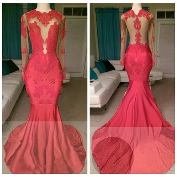 formal 2018 o-neck red long sleeves evening dresses lace appliques mermaid jewel neck illusion backless sweep train prom gowns plus size, Black
formal 2018 o-neck red long sleeves evening dresses lace appliques mermaid jewel neck illusion backless sweep train prom gowns plus size, Black