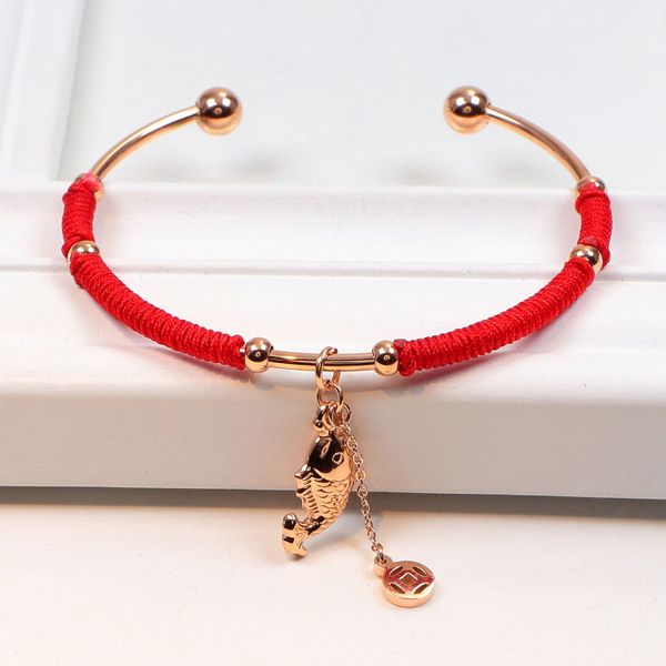 rose gold stainless steel bangles for women three-dimensional fish red rope bracelets fashion semiopen bracelet wedding jewelry, Golden;silver 
rose gold stainless steel bangles for women three-dimensional fish red rope bracelets fashion semiopen bracelet wedding jewelry, Golden;silver