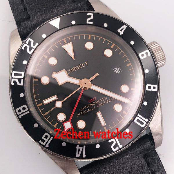 41mm corgeut black dial sapphire glass gmt date window automatic mens wrist watch luminous hands watch, Slivery;brown
41mm corgeut black dial sapphire glass gmt date window automatic mens wrist watch luminous hands watch, Slivery;brown