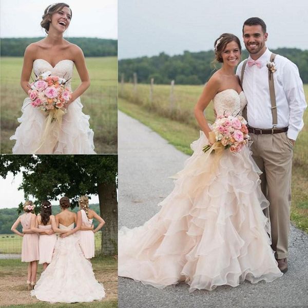 blush pink country wedding dress ruffle sweetheart backless vintage lace beads chapel train organzaspring bridal gowns, White
blush pink country wedding dress ruffle sweetheart backless vintage lace beads chapel train organzaspring bridal gowns, White