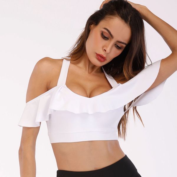 women white ruffle yoga short sports vest fitness workout slim strap yoga bras breathable quick dry running wear, White;black
women white ruffle yoga short sports vest fitness workout slim strap yoga bras breathable quick dry running wear, White;black