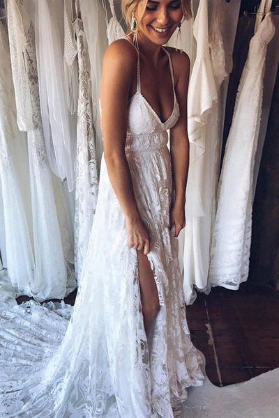 spaghetti straps backless wedding dress embroidery sweetheart high slit sleeveless a-line bridal gowns vestido de novia, White
spaghetti straps backless wedding dress embroidery sweetheart high slit sleeveless a-line bridal gowns vestido de novia, White