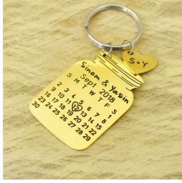personalized 2 initials calendar keychain anniversary date keychain special date gift wedding date key ring with heart, Slivery;golden 
personalized 2 initials calendar keychain anniversary date keychain special date gift wedding date key ring with heart, Slivery;golden