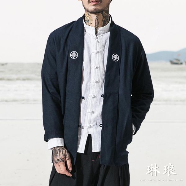 new men's embroidery in the long trench coat retro robes men's japanese tide cloak spring and autumn coat, White;black
new men's embroidery in the long trench coat retro robes men's japanese tide cloak spring and autumn coat, White;black