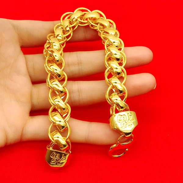 13mm wide mens bracelet thick wrist chain 18k yellow gold filled classic mens statement jewelry gift 8.8 inches, Black
13mm wide mens bracelet thick wrist chain 18k yellow gold filled classic mens statement jewelry gift 8.8 inches, Black