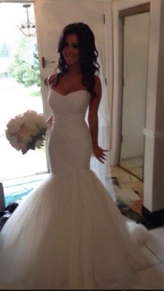 simple mermaid wedding dresses sweetheart pleated tulle court train plus size corset bridal gowns custom made, White
simple mermaid wedding dresses sweetheart pleated tulle court train plus size corset bridal gowns custom made, White