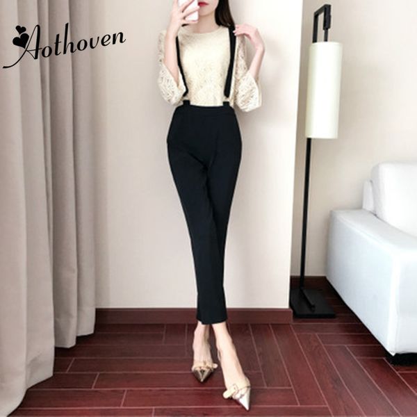 2 piece set casual women suit summer white three-quarter sleeve and black long suspenders trousers 2018 two piece set ladies
2 piece set casual women suit summer white three-quarter sleeve and black long suspenders trousers 2018 two piece set ladies