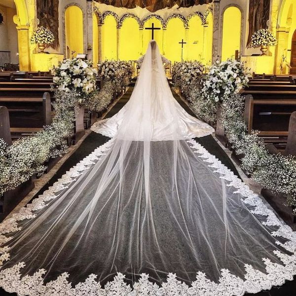 luxury 4m one layer wedding veils lace applique formal cathedral length tulle bridal veil with comb, Black
luxury 4m one layer wedding veils lace applique formal cathedral length tulle bridal veil with comb, Black