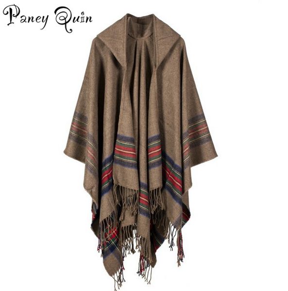 

brand new winter warm cape poncho shawl wrap women scarf with hat geometric wild blanket cashmere cape thick warm poncho shawl, Black
